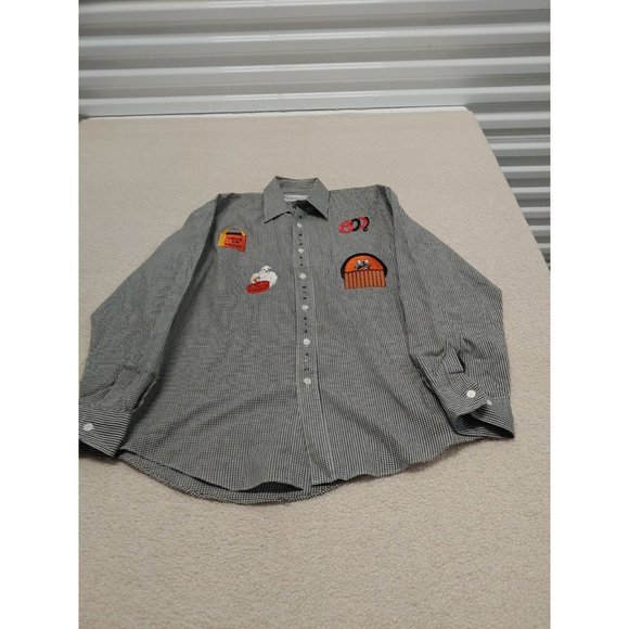 Mili Designs Button up Shirt Womens Medium Halloween Ghost‎ Black white Checked - Picture 1 of 15